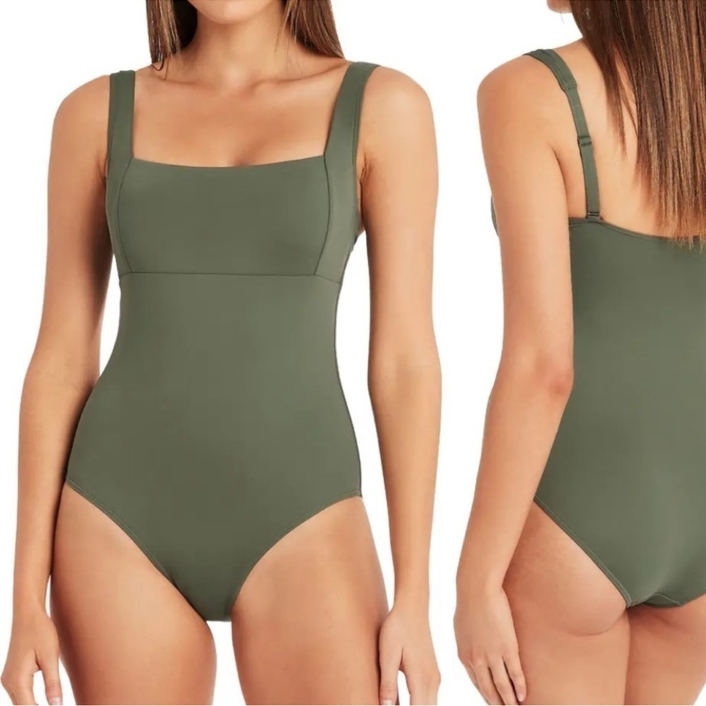 Square Neck One-Piece Swimsuit by SEA LEVEL Size 10 US Olive Green NWT